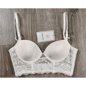 Solalux Longline Pushup 32B Bra Lace Back Closure Adjustable White NWT
